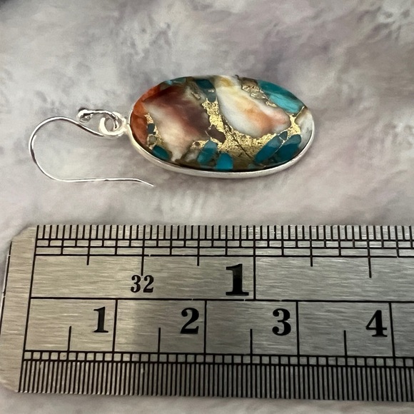 ❤️ Spiny Oyster Dangle Earrings 1.25” Southwestern 4.7gm Marked 925 - Picture 4 of 11